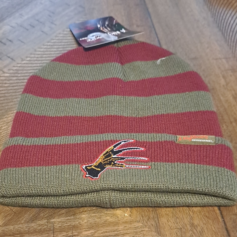 Adidas Green and Red Striped Beanie